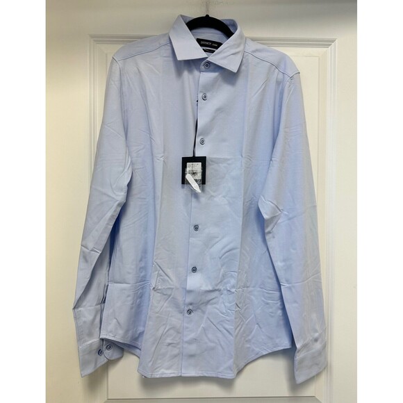 DSTRCT & Row Dress Shirt Mens Large Long Sleeve Ice Blue Collared Stretch Knit - Picture 1 of 5